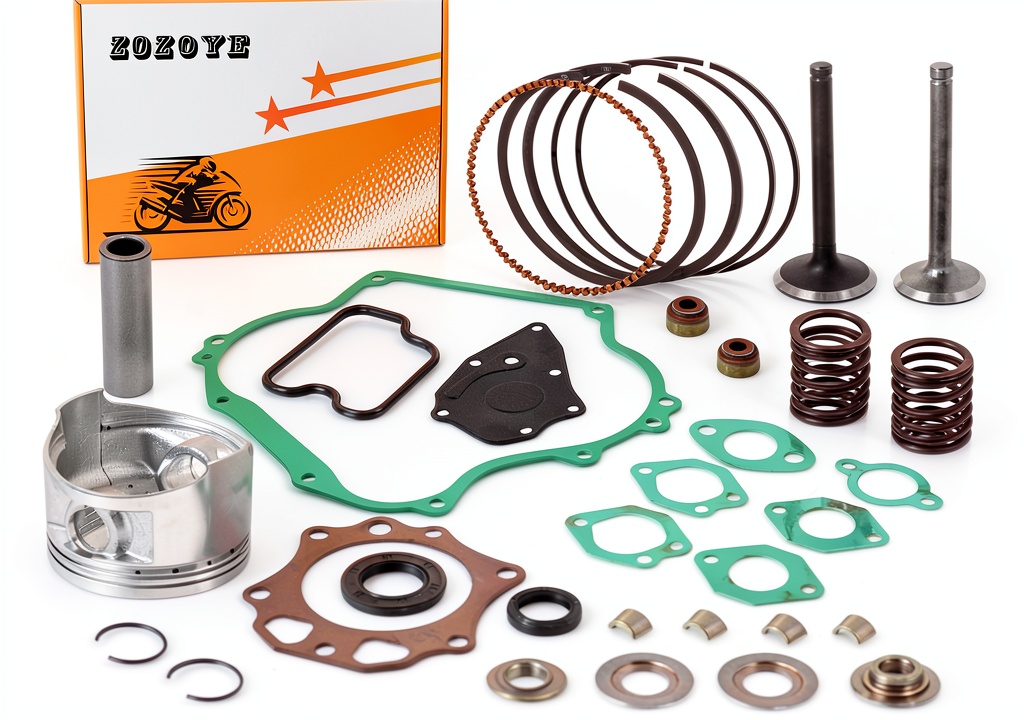zozoye Chrome Piston Kit components laid out on a workbench