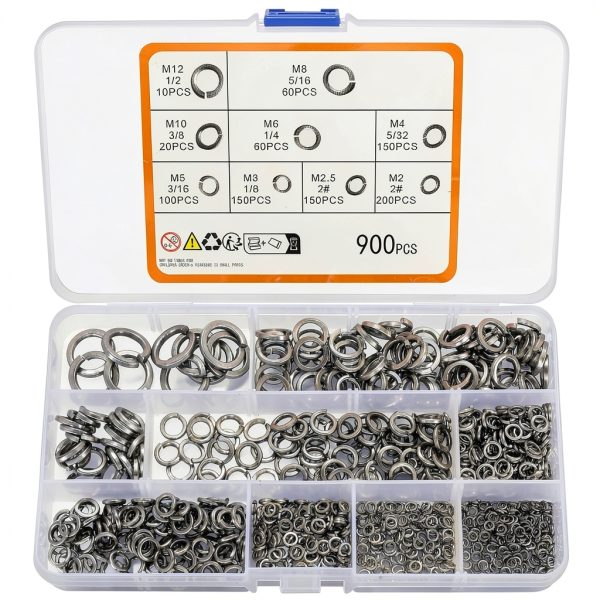 Stainless Steel Spring Lock Washer Zxglxinyao 900pcs Assorted Sizes-0